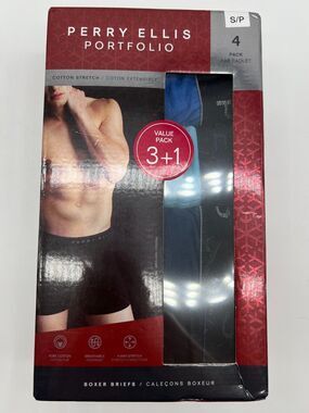 Perry Ellis Portfolio Cotton Stretch Boxer Briefs Multicolor 4 Pack Size S